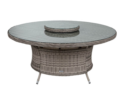 Marseille 8 Rattan Garden Dining Chairs and Large Round Table with Lazy Susan in Grey