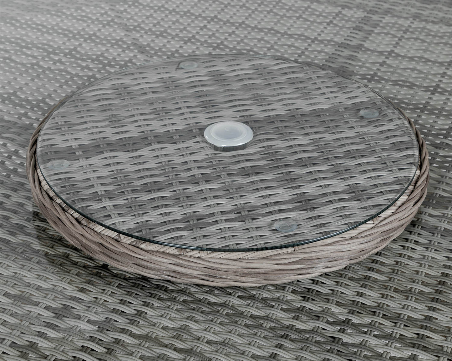 Marseille 8 Rattan Garden Dining Chairs and Large Round Table with Lazy Susan in Grey