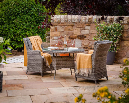 Riviera 2 Rattan Garden Chairs and Small Round Dining Table in Grey