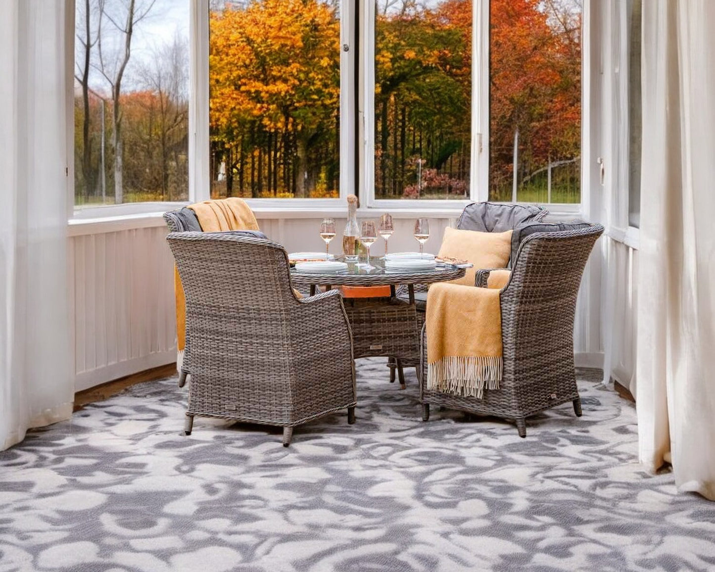 Riviera 4 Rattan Garden Chairs and Small Round Dining Table in Grey