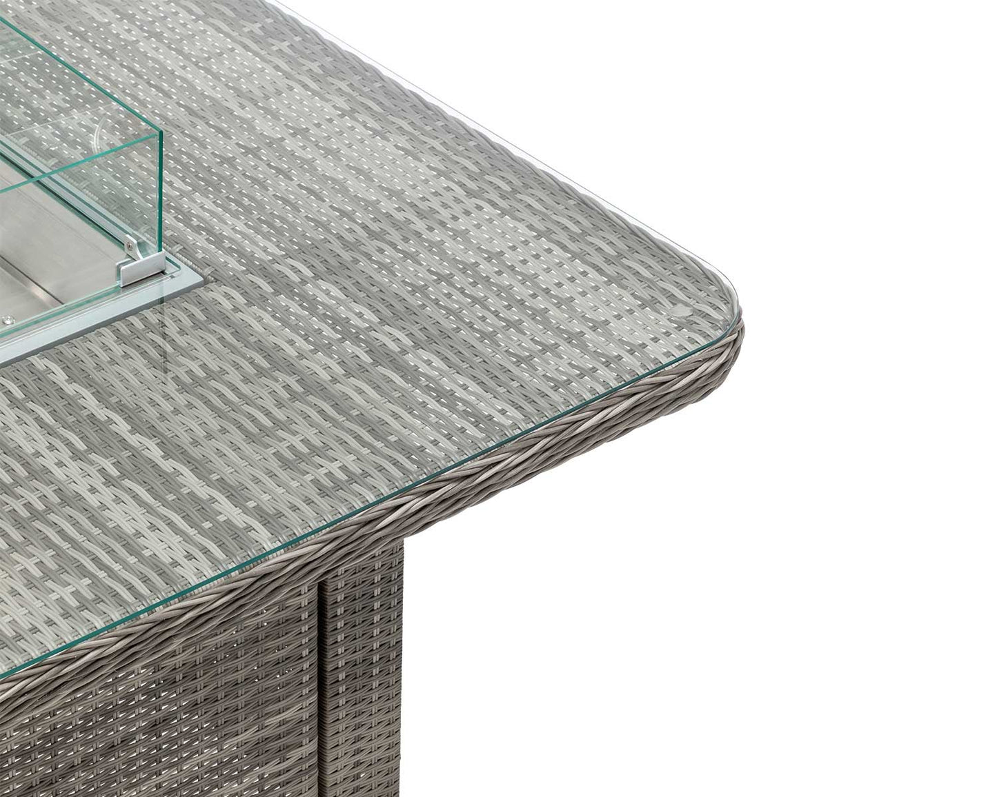 Riviera 4 Rattan Garden Chairs and Square Fire Pit Dining Table in Grey