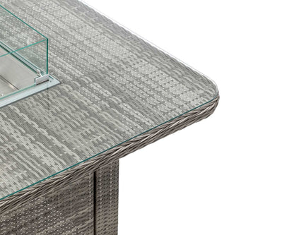 Riviera 4 Rattan Garden Chairs and Square Fire Pit Dining Table in Grey
