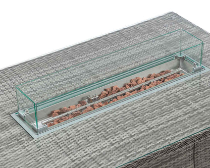 Riviera 6 Rattan Garden Chairs and Rectangular Fire Pit Dining Table in Grey