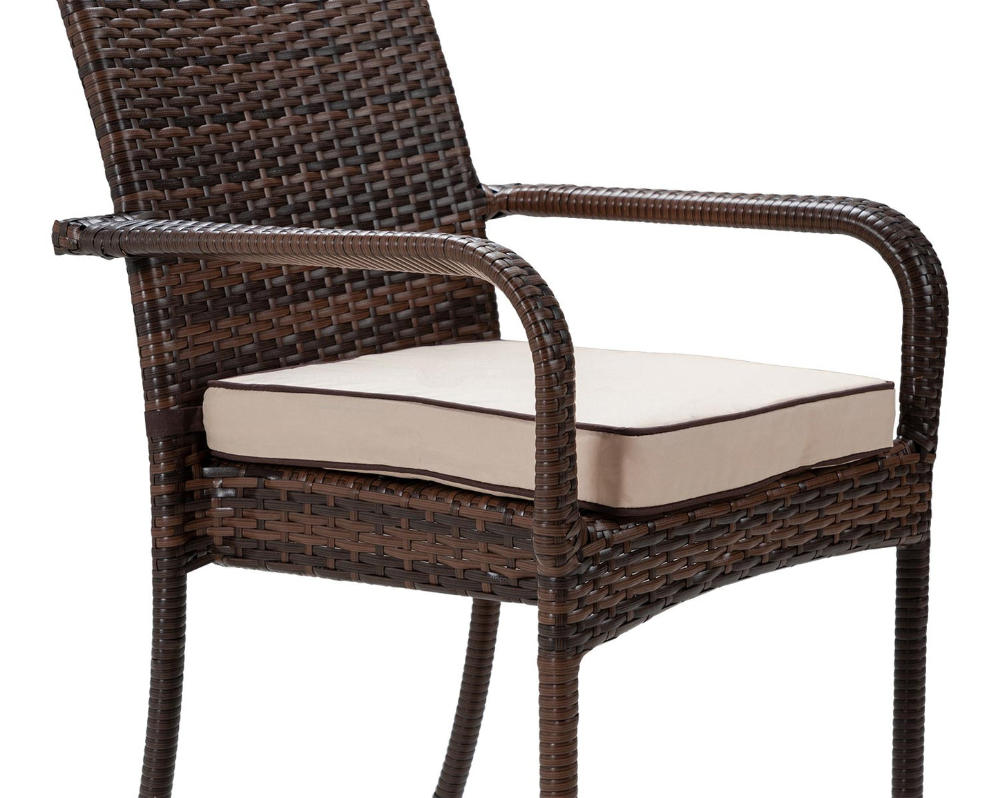 Roma 4 Rattan Garden Chairs and Small Round Dining Table Set in Chocolate and Cream