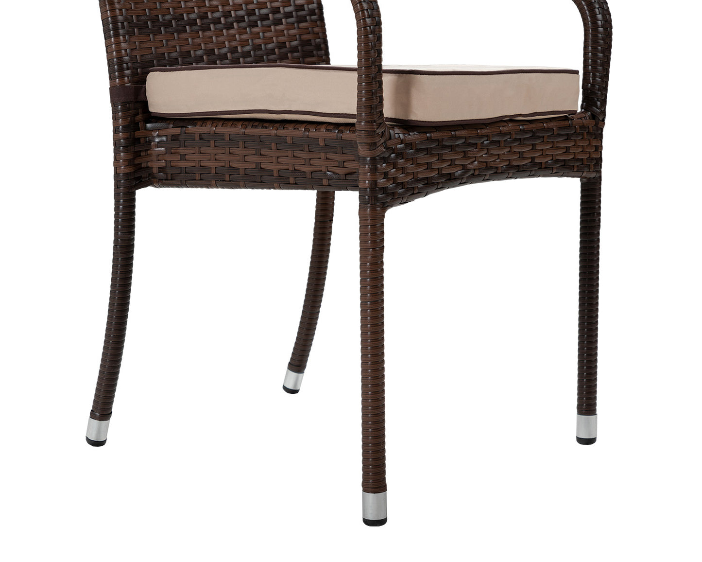 Roma 4 Rattan Garden Chairs and Small Round Dining Table Set in Chocolate and Cream