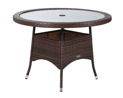 Roma 4 Rattan Garden Chairs and Small Round Dining Table Set in Chocolate and Cream
