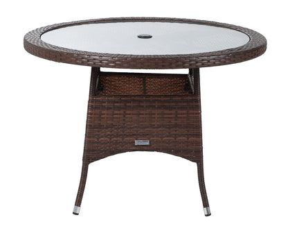 Roma 4 Rattan Garden Chairs and Small Round Dining Table Set in Chocolate and Cream