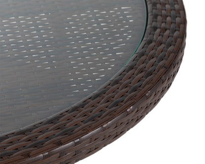 Roma 4 Rattan Garden Chairs and Small Round Dining Table Set in Chocolate and Cream