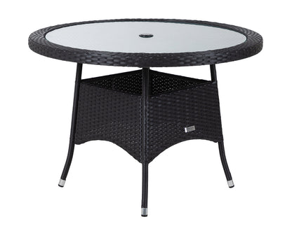 Roma 4 Rattan Garden Chairs and Small Round Table Set in Black and Vanilla