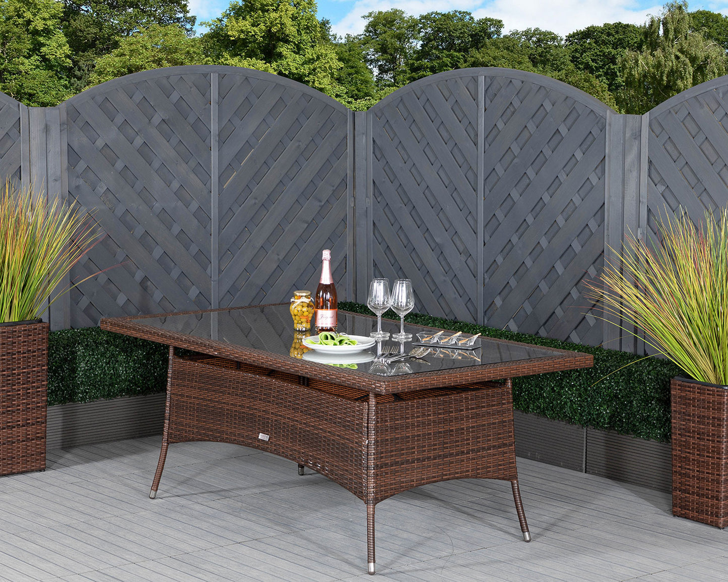 Roma 4 Rattan Garden Chairs and Rectangular Table Set in Chocolate and Cream