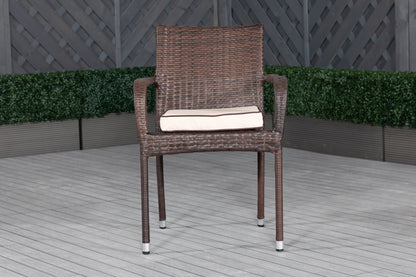 Roma 4 Rattan Garden Chairs and Rectangular Table Set in Chocolate and Cream
