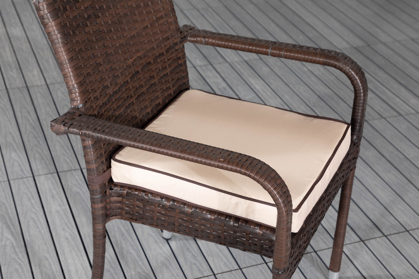 Roma 4 Rattan Garden Chairs and Rectangular Table Set in Chocolate and Cream