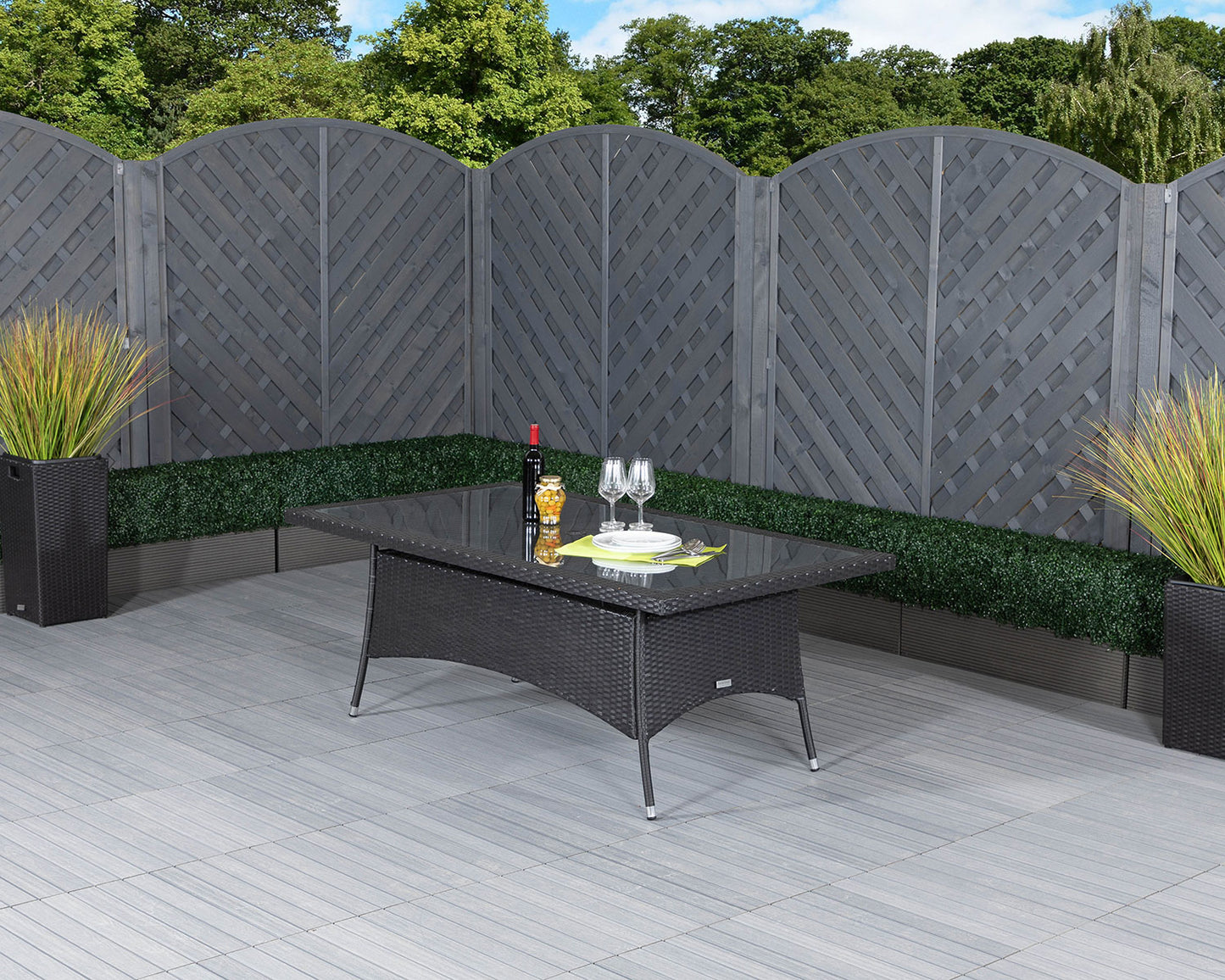 Roma 4 Rattan Garden Chairs and Rectangular Table Set in Black and Vanilla