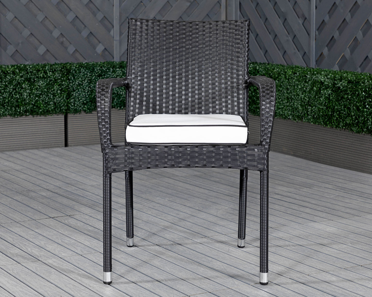 Roma 4 Rattan Garden Chairs and Rectangular Table Set in Black and Vanilla