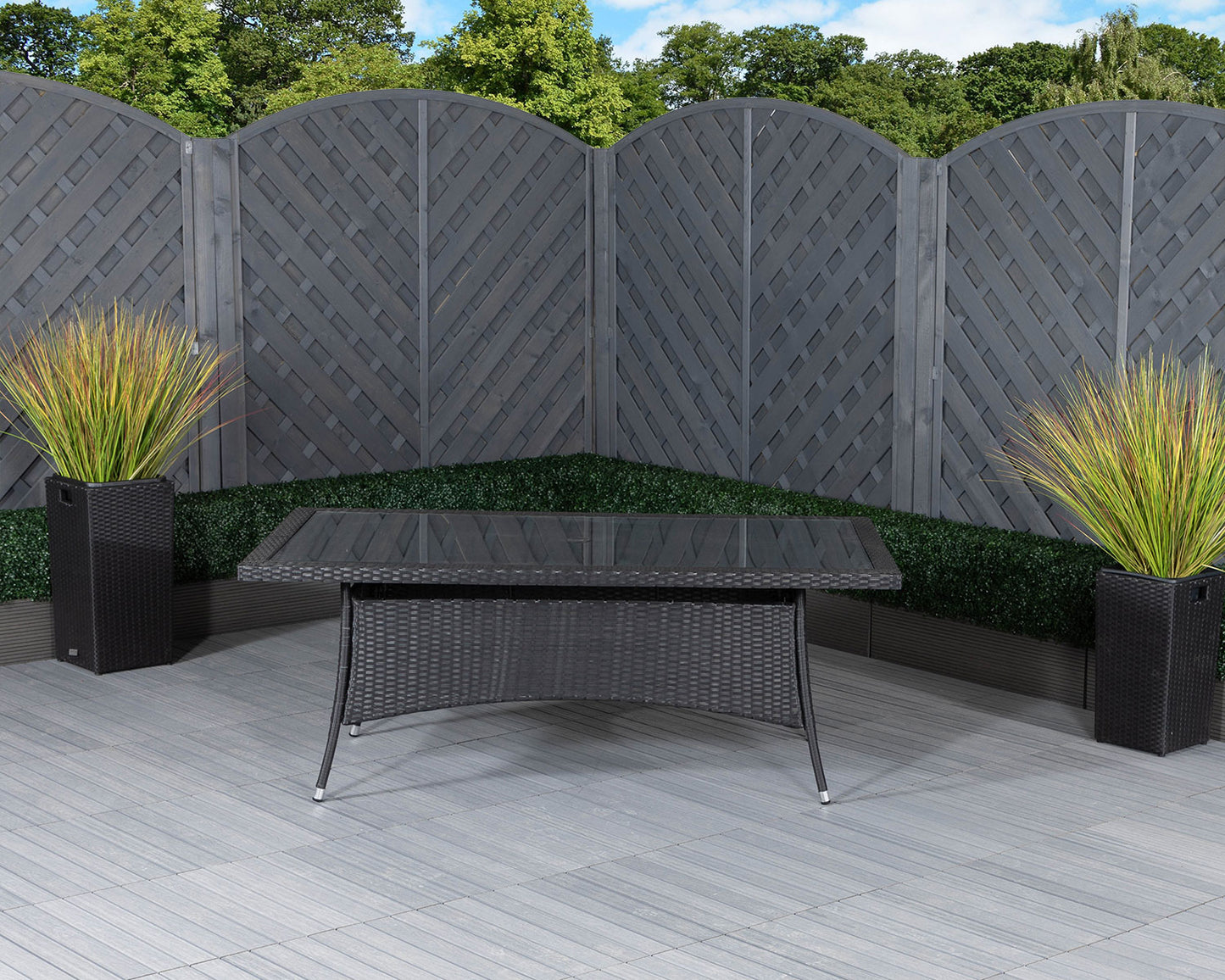 Roma 6 Rattan Garden Chairs and Rectangular Table Set in Black & Vanilla