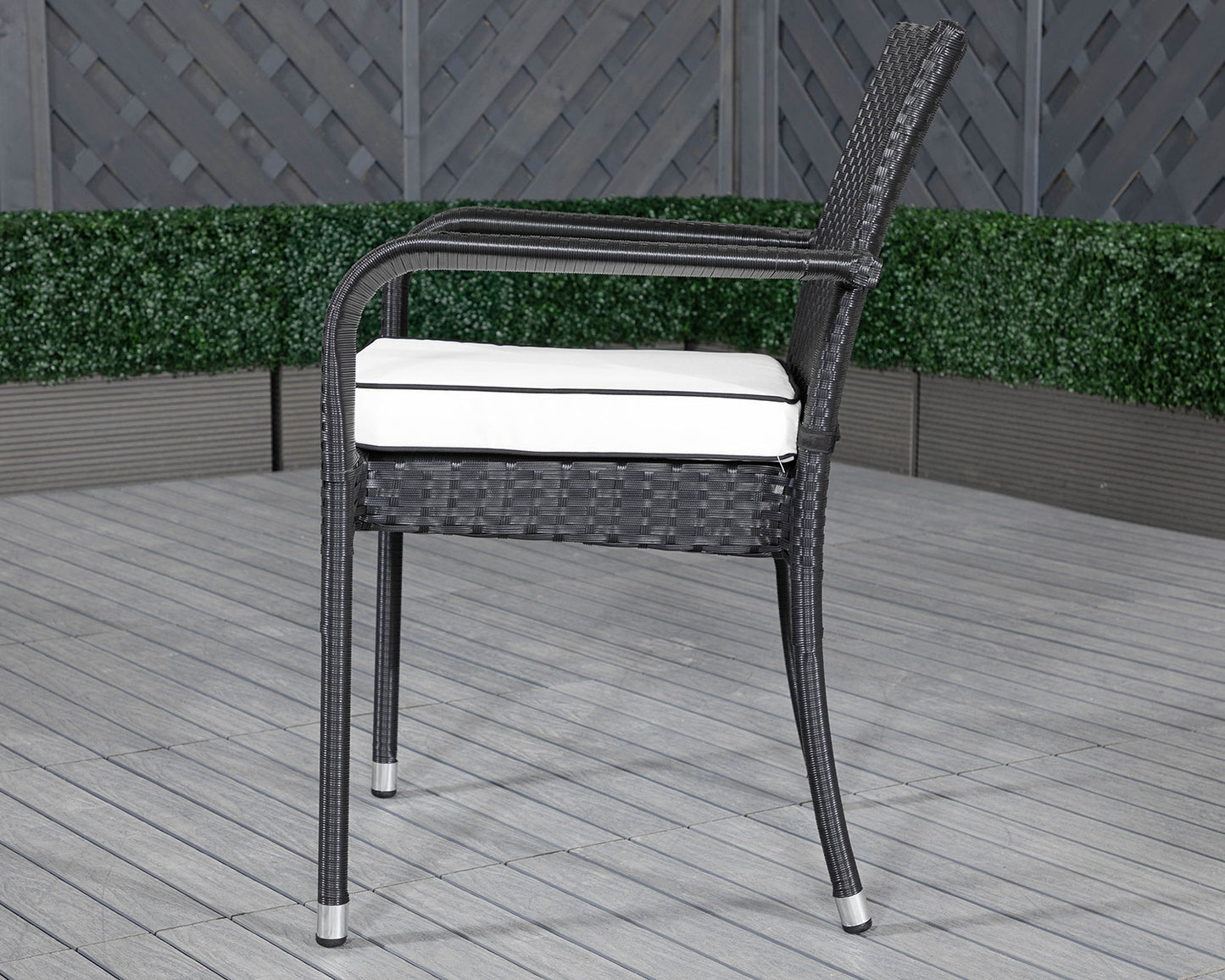 Roma 6 Rattan Garden Chairs and Rectangular Table Set in Black & Vanilla