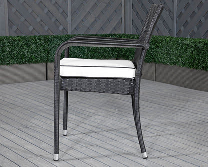 Roma 6 Rattan Garden Chairs and Rectangular Table Set in Black & Vanilla
