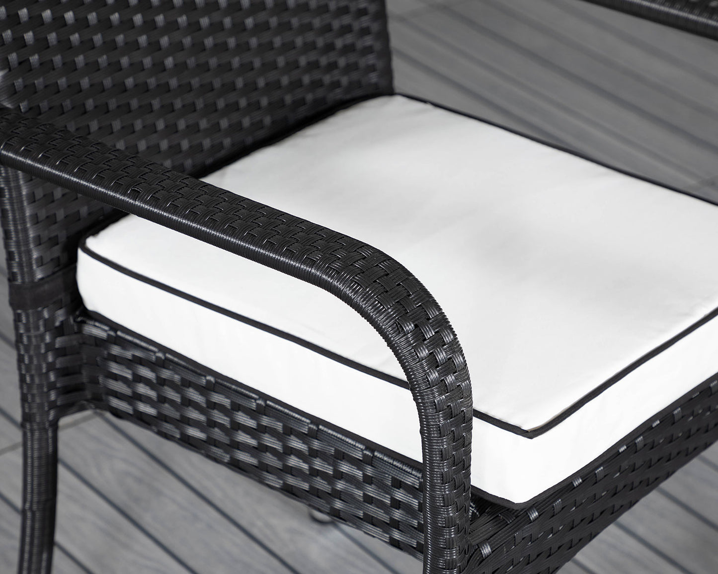 Roma 6 Rattan Garden Chairs and Rectangular Table Set in Black & Vanilla