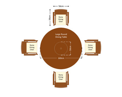Roma 4 Rattan Garden Chairs, Large Round Table and Lazy Susan Set in Chocolate and Cream