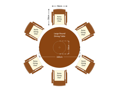 Roma 6 Rattan Garden Chairs, Large Round Dining Table and Lazy Susan Set in Chocolate and Cream
