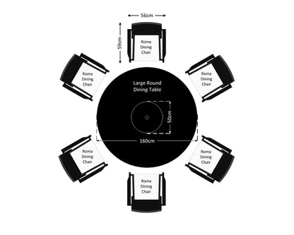 Roma 6 Rattan Garden Chairs, Large Round Table and Lazy Susan Set in Black and Vanilla