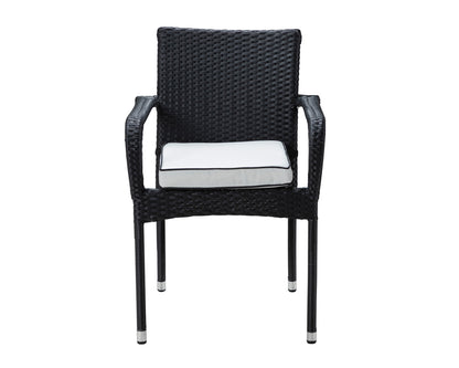 Roma 6 Rattan Garden Chairs, Large Round Table and Lazy Susan Set in Black and Vanilla