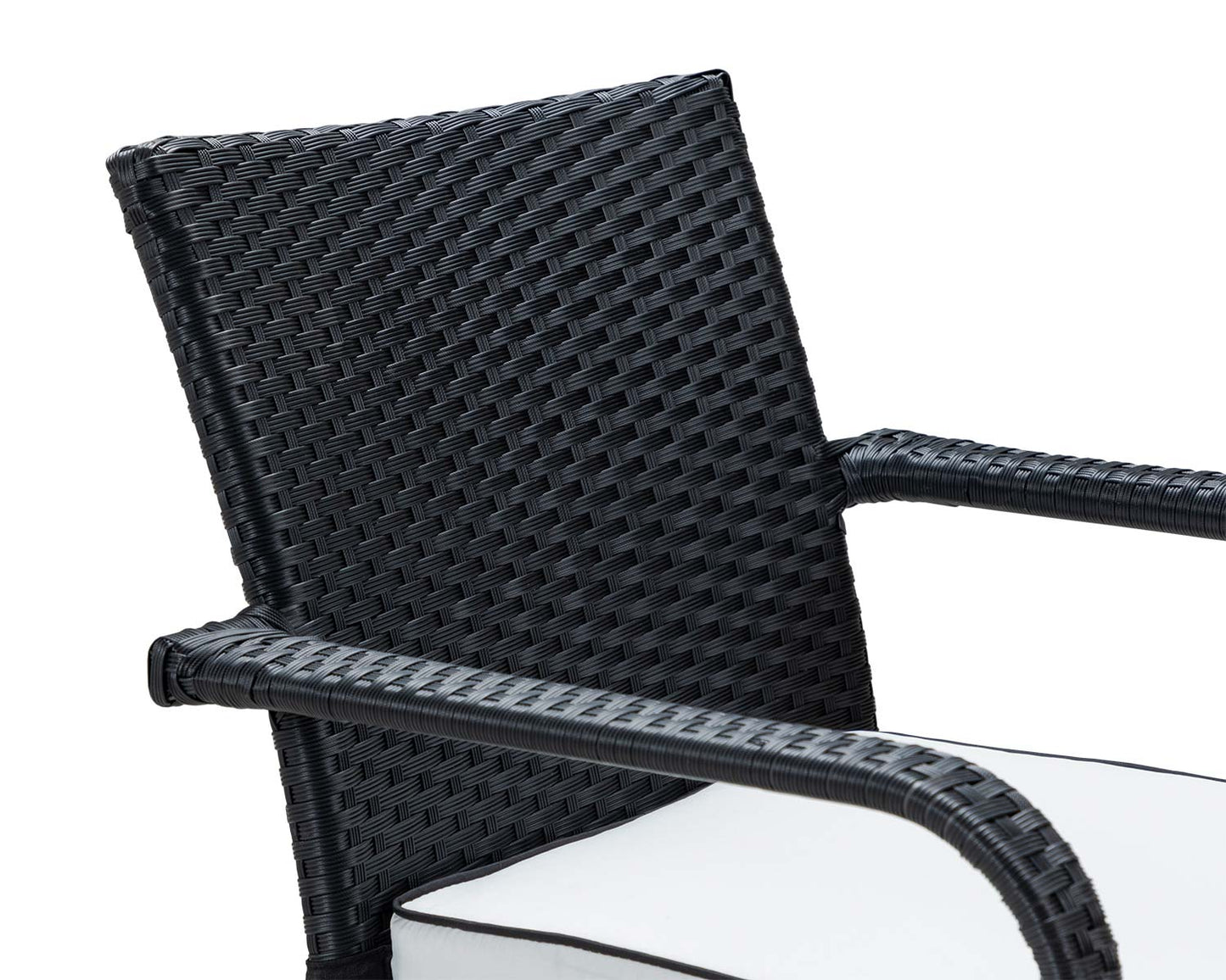 Roma 6 Rattan Garden Chairs, Large Round Table and Lazy Susan Set in Black and Vanilla