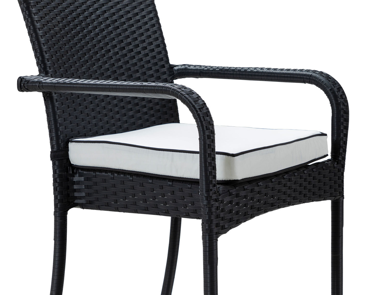 Roma 6 Rattan Garden Chairs, Large Round Table and Lazy Susan Set in Black and Vanilla