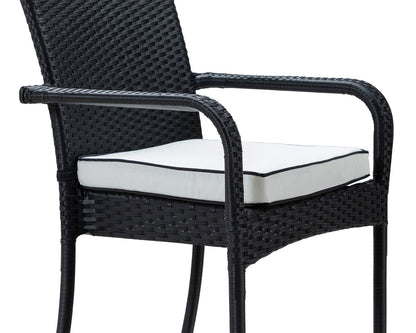 Roma 6 Rattan Garden Chairs, Large Round Table and Lazy Susan Set in Black and Vanilla