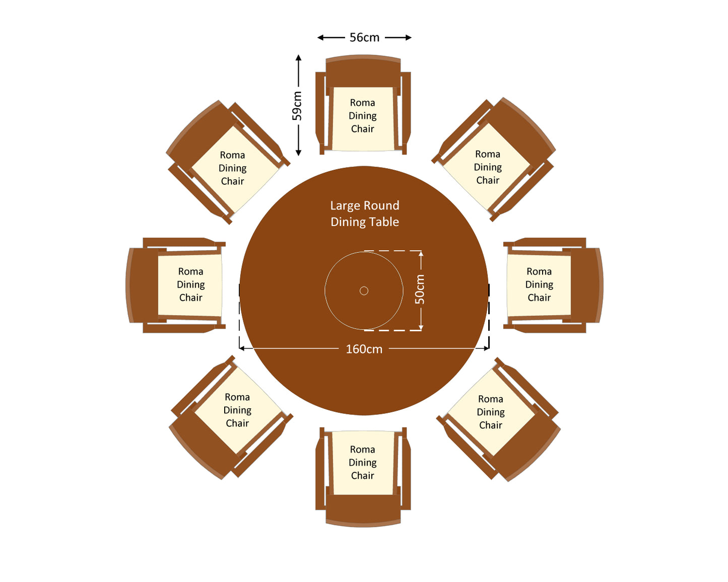 Roma 8 Rattan Garden Chairs, Large Round Dining Table and Lazy Susan Set in Chocolate and Cream