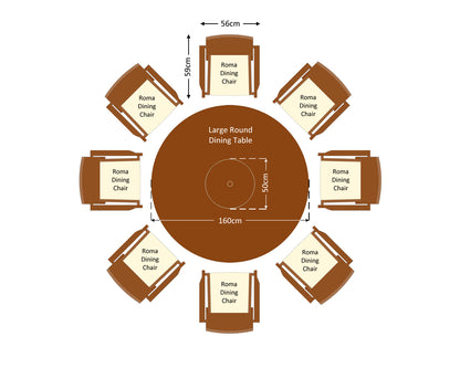 Roma 8 Rattan Garden Chairs, Large Round Dining Table and Lazy Susan Set in Chocolate and Cream