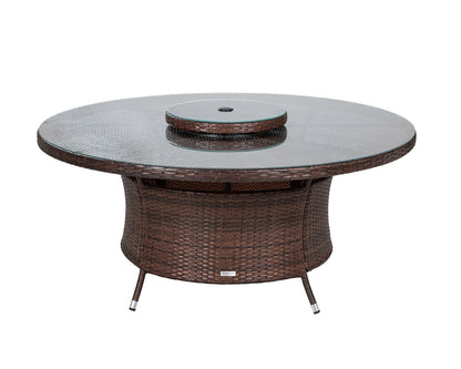 Roma 8 Rattan Garden Chairs, Large Round Dining Table and Lazy Susan Set in Chocolate and Cream