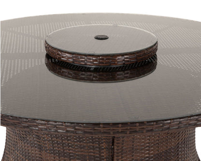 Roma 8 Rattan Garden Chairs, Large Round Dining Table and Lazy Susan Set in Chocolate and Cream