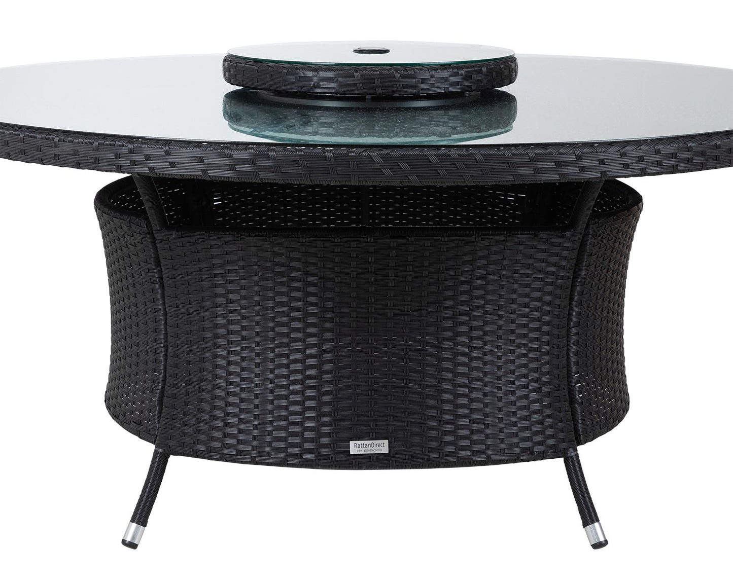Roma 8 Rattan Garden Chairs, Large Round Dining Table and Lazy Susan Set in Black and Vanilla