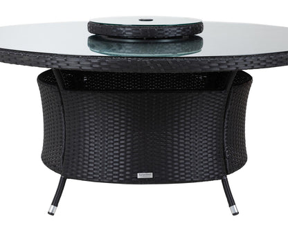 Roma 8 Rattan Garden Chairs, Large Round Dining Table and Lazy Susan Set in Black and Vanilla