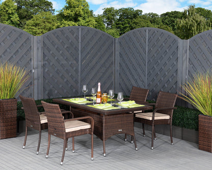 Roma 4 Rattan Garden Chairs and Small Rectangular Table Set in Chocolate and Cream
