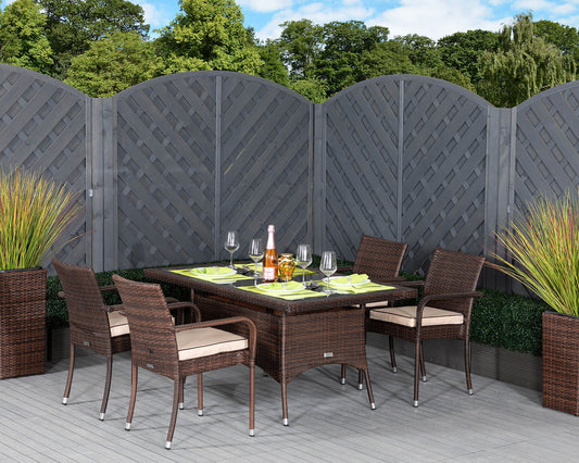 Roma 4 Rattan Garden Chairs and Small Rectangular Table Set in Chocolate and Cream