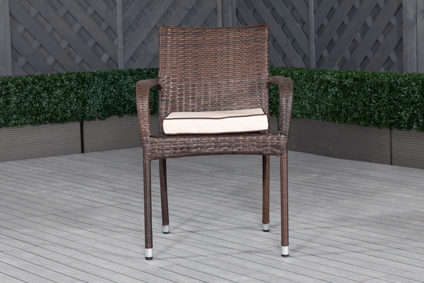 Roma 4 Rattan Garden Chairs and Small Rectangular Table Set in Chocolate and Cream