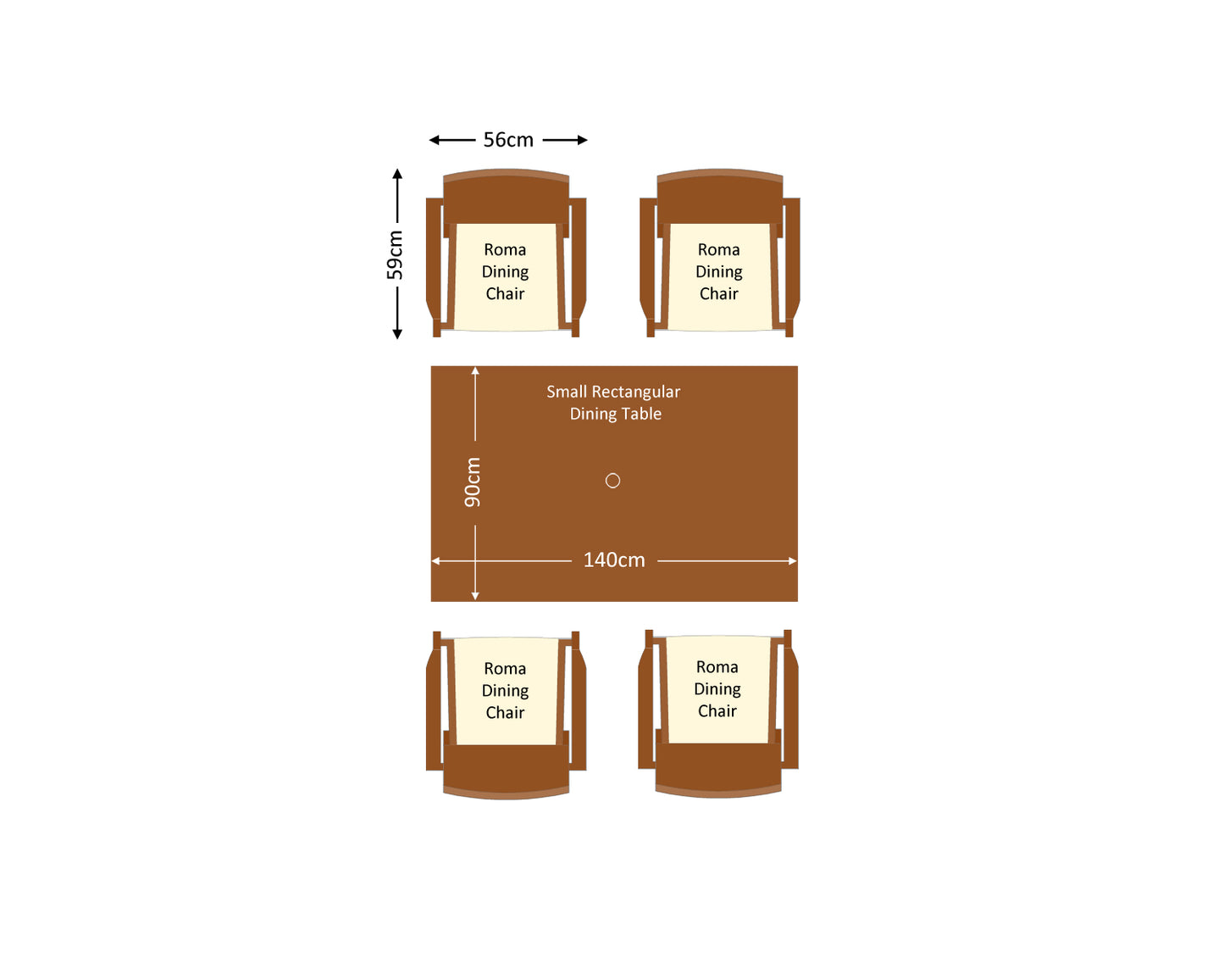 Roma 4 Rattan Garden Chairs and Small Rectangular Table Set in Chocolate and Cream