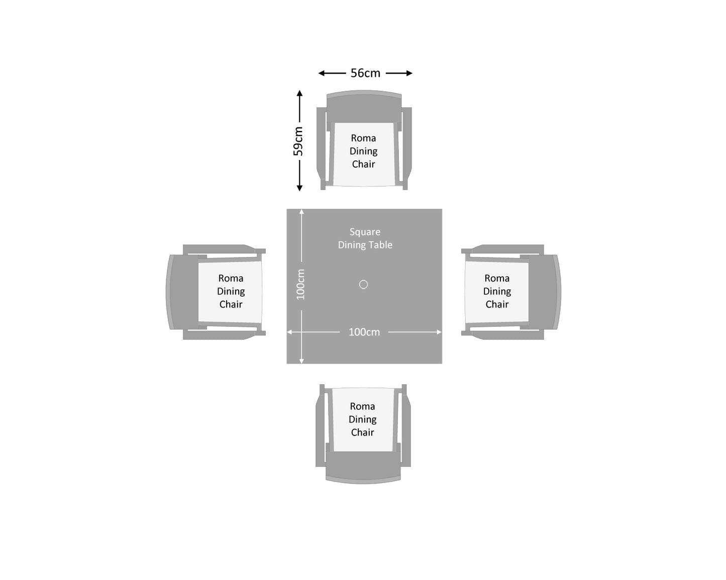 Roma 4 Stackable Chairs and Square Dining Table in Grey