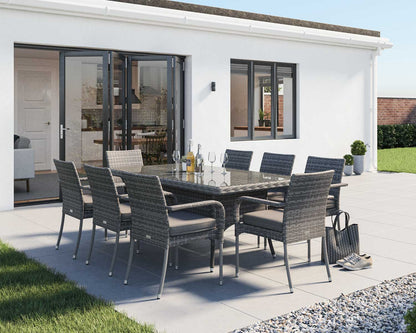 Roma 8 Stackable Chairs and Rectangular Dining Table in Grey