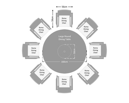 Roma 8 Stackable Chairs and Large Round Dining Table in Grey