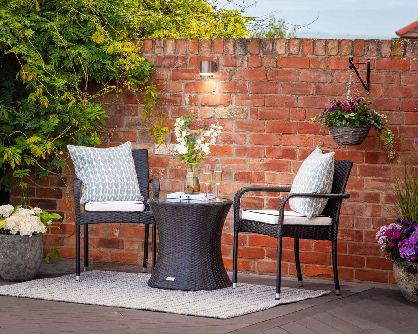 Roma Rattan Garden Bistro Round Set in Black and Vanilla