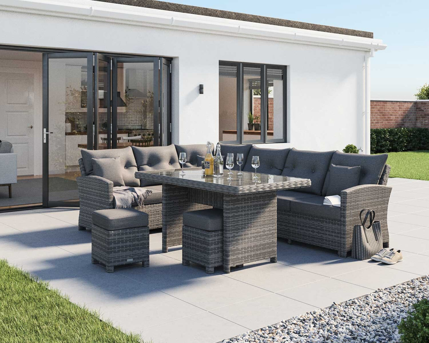 Sorrento Rattan Garden Corner Dining Set in Grey
