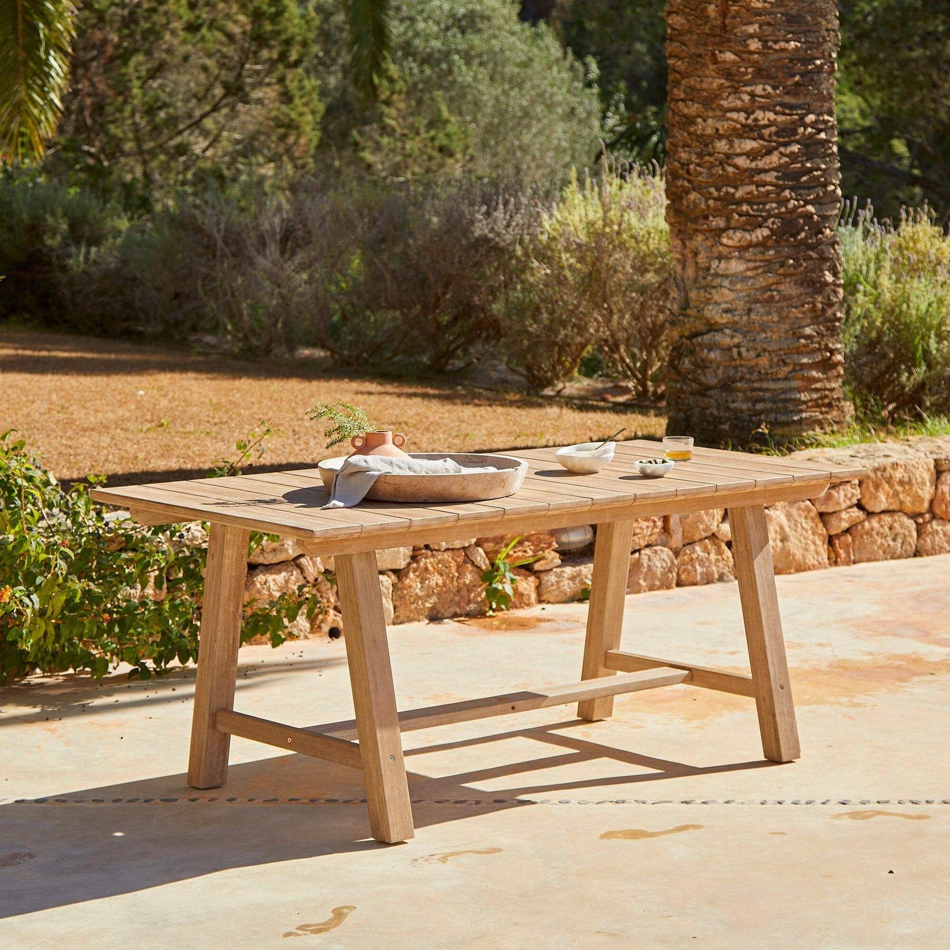 Shiro 6 Seater Wooden Rectangular Garden Dining Table with 6 Shiro chairs - Laura James