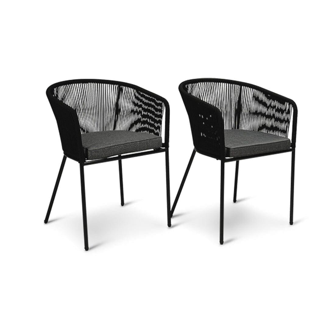 Shiro 6 seater wooden garden dining table with 6 Hali black rope chairs - Laura James