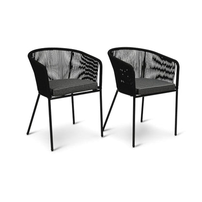 Shiro 6 seater wooden garden dining table with 6 Hali black rope chairs - Laura James