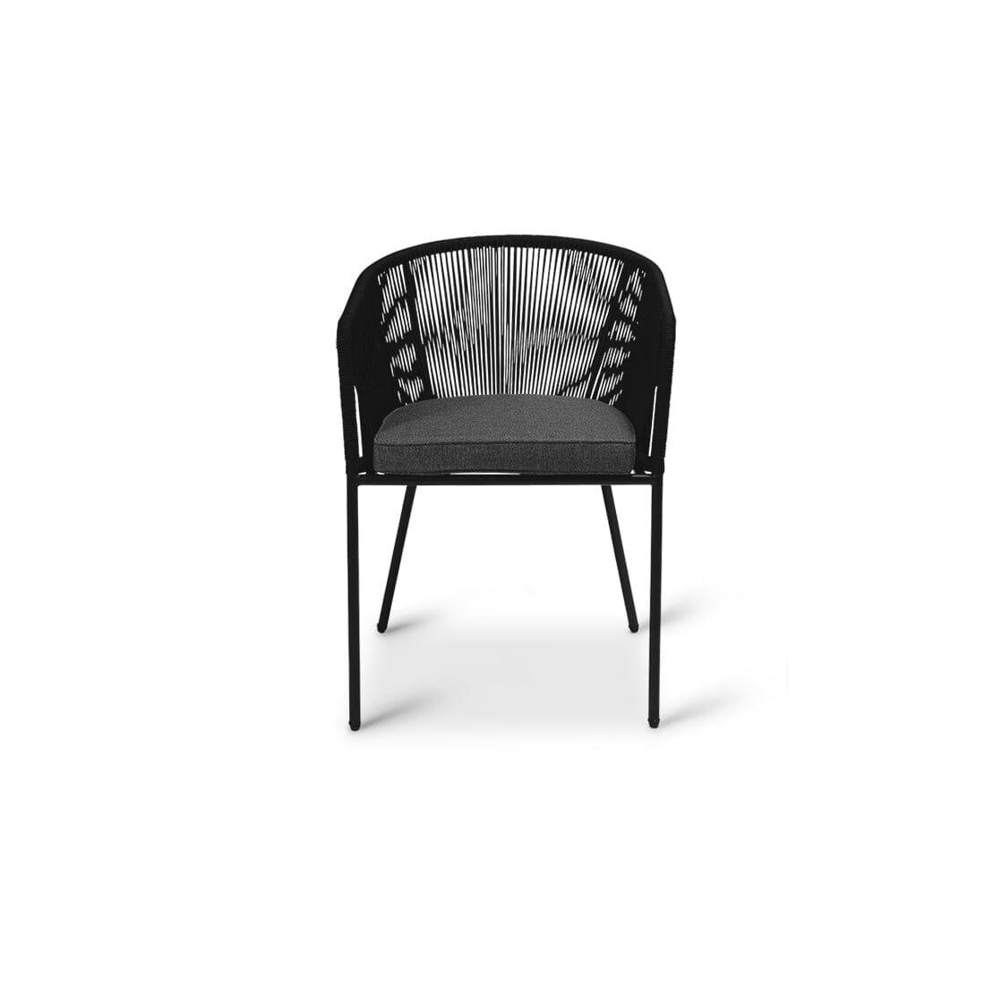 Shiro 6 seater wooden garden dining table with 6 Hali black rope chairs - Laura James
