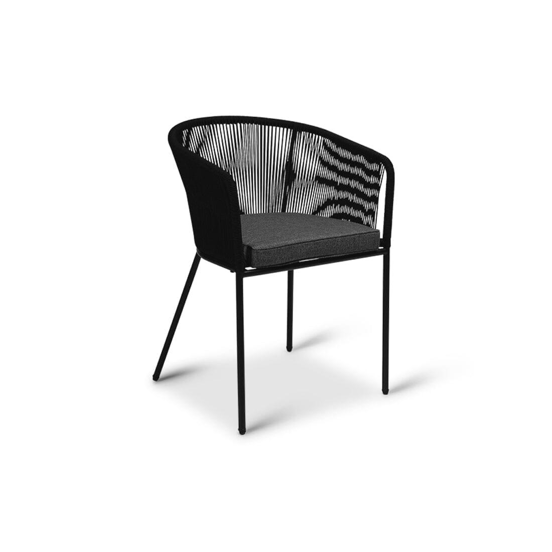 Shiro 6 seater wooden garden dining table with 6 Hali black rope chairs - Laura James