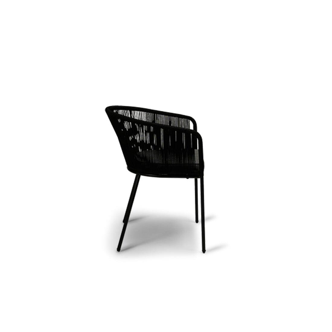 Shiro 6 seater wooden garden dining table with 6 Hali black rope chairs - Laura James